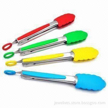 11.2-inch Food-grade Stainless Steel Kitchen Tongs, Covered with Silicone